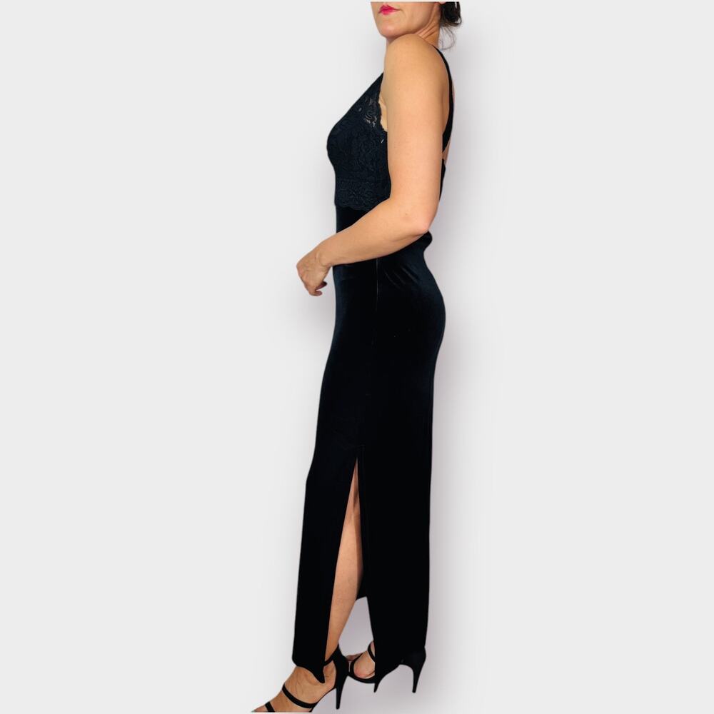 Y2K One Up Black Lace and Velour Gown Size 6 - Picture 4 of 5